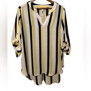 Cato women’s black, yellow, white striped blouse size 18/20W